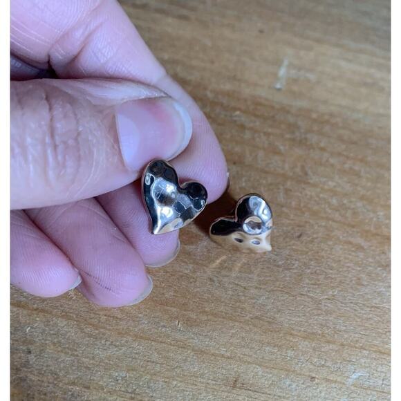 Heart of Gold Lovely Hammered Metal Puffed Heart Stud Earrings - Picture 6 of 7